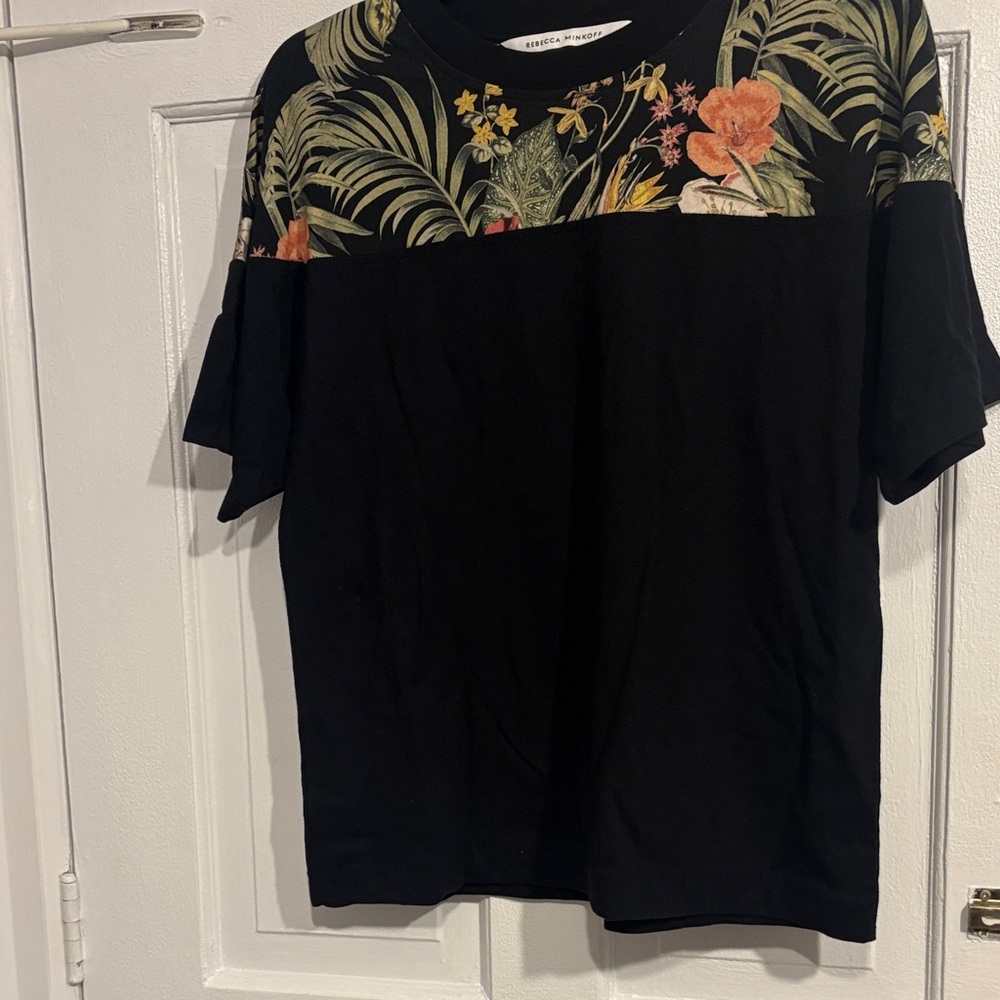 Rebecca Minkoff Black Shirt with Tropical Floral Design